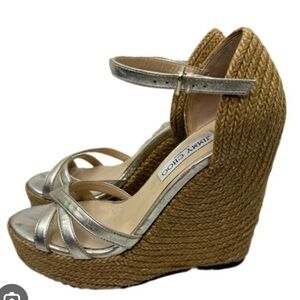 Jimmy Choo Delaney Champagne Wedge Sandals Sz41